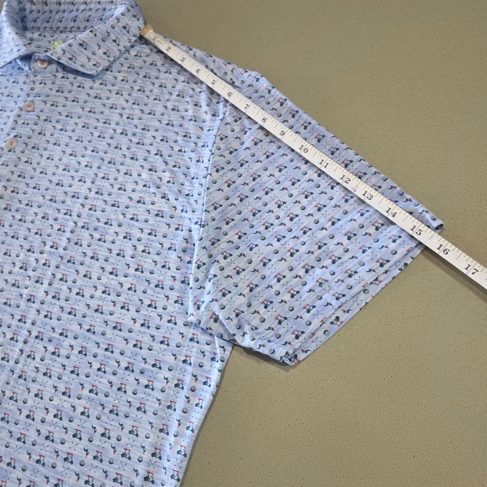 TailorByrd Men XL Golf Polo Shirt Blue Golf Cart Print Performance Moisture Wick - Picture 2 of 11